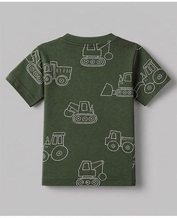 Babyhug 100% Cotton Knit Half Sleeves Co-Ords T-Shirt & Shorts Night Suit with Vehicle Print Pack of 2 - Green & White