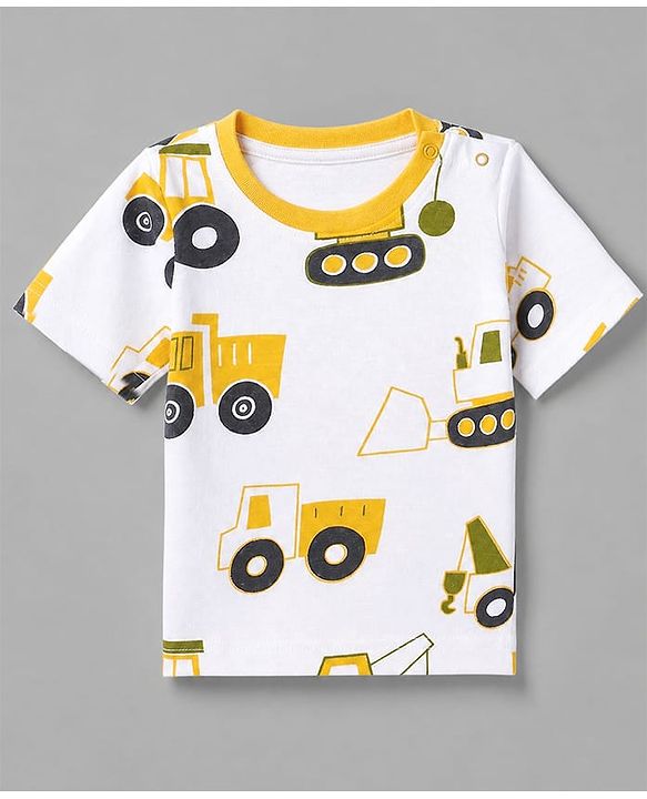 Babyhug 100% Cotton Knit Half Sleeves Co-Ords T-Shirt & Shorts Night Suit with Vehicle Print Pack of 2 - Green & White