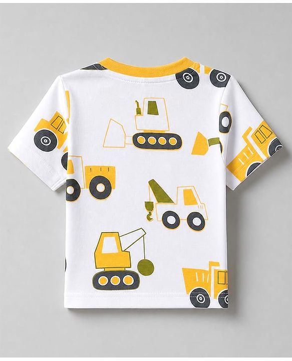 Babyhug 100% Cotton Knit Half Sleeves Co-Ords T-Shirt & Shorts Night Suit with Vehicle Print Pack of 2 - Green & White