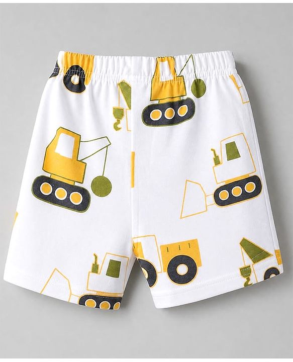 Babyhug 100% Cotton Knit Half Sleeves Co-Ords T-Shirt & Shorts Night Suit with Vehicle Print Pack of 2 - Green & White