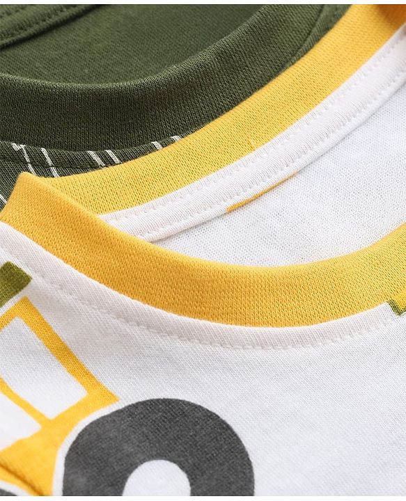 Babyhug 100% Cotton Knit Half Sleeves Co-Ords T-Shirt & Shorts Night Suit with Vehicle Print Pack of 2 - Green & White