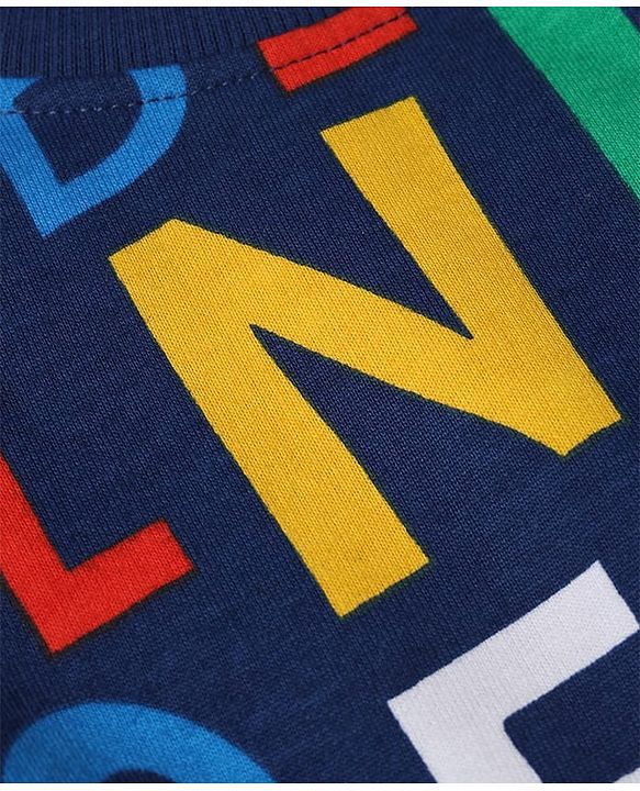 Babyhug 100% Cotton Terry Knit Sweatshirt with Full Sleeves and Alphabet Print - Navy Blue