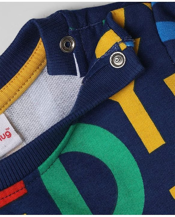 Babyhug 100% Cotton Terry Knit Sweatshirt with Full Sleeves and Alphabet Print - Navy Blue