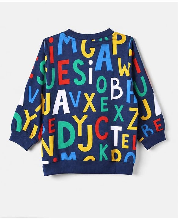 Babyhug 100% Cotton Terry Knit Sweatshirt with Full Sleeves and Alphabet Print - Navy Blue