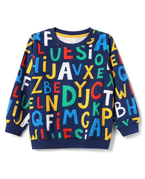 Babyhug 100% Cotton Terry Knit Sweatshirt with Full Sleeves and Alphabet Print - Navy Blue