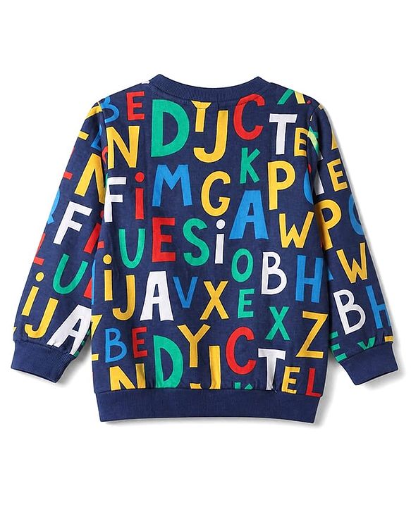 Babyhug 100% Cotton Terry Knit Sweatshirt with Full Sleeves and Alphabet Print - Navy Blue