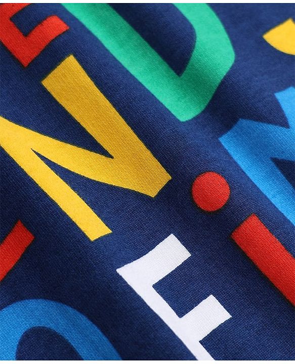 Babyhug 100% Cotton Terry Knit Sweatshirt with Full Sleeves and Alphabet Print - Navy Blue