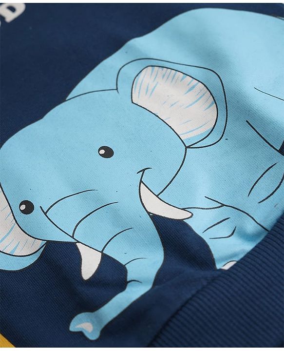 Babyhug 100% Cotton Terry Knit Full Sleeves Sweatshirt with Giraffe & Elephant Print in Blue