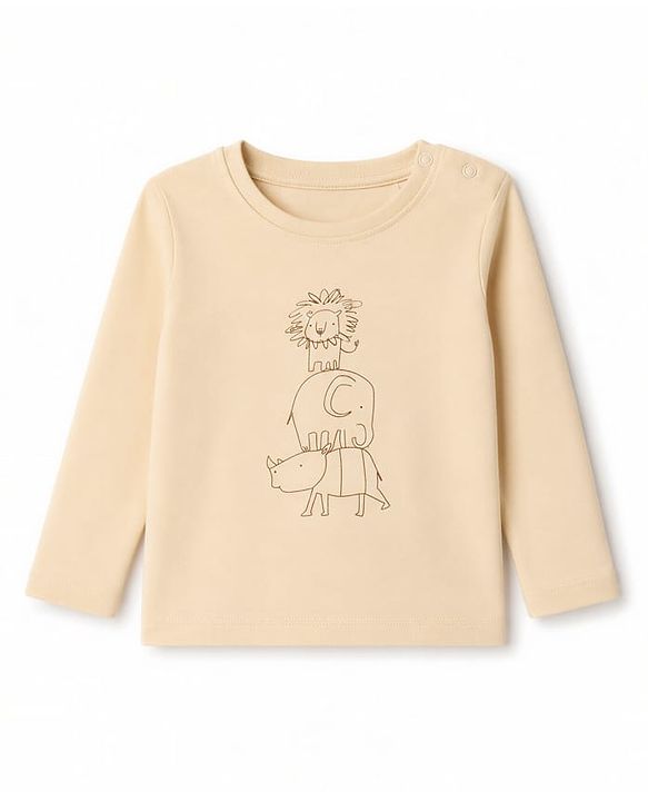 Babyhug 100% Cotton Knit Full Sleeves T-Shirt & Pyjama Night Suit with Animal Print - Brown