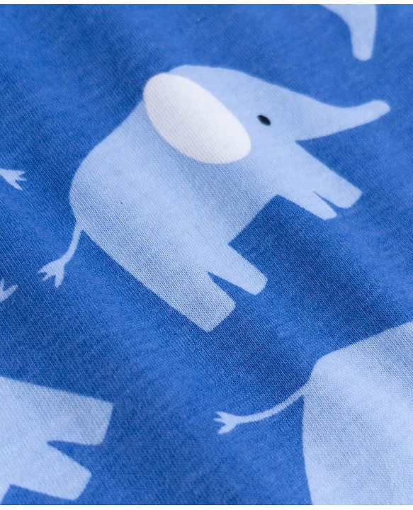 Babyhug 100% Cotton Knit Full Sleeves Co-Ords T-Shirt & Pyjama Night Suit with Elephant Print - Blue