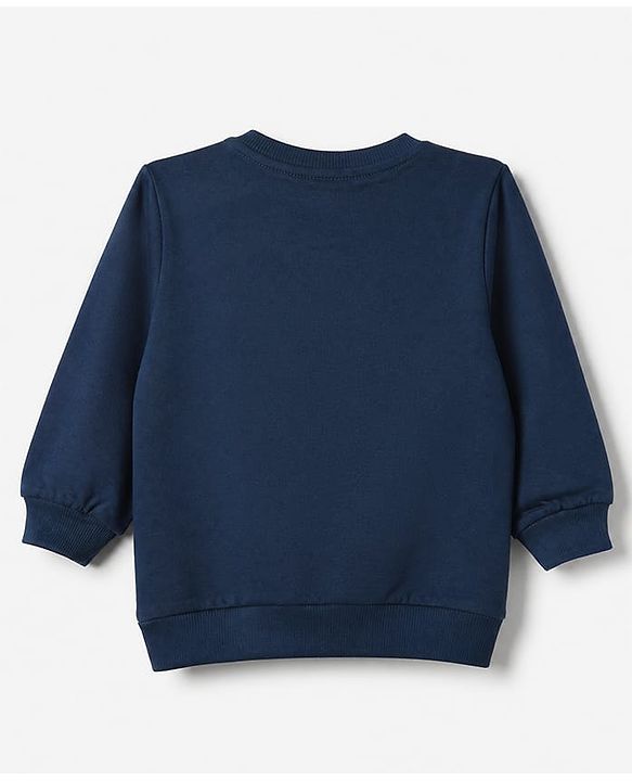 Babyhug 100% Cotton Terry Sweatshirt with Full Sleeves and Tiger Applique in Navy Blue for 6-9 Months