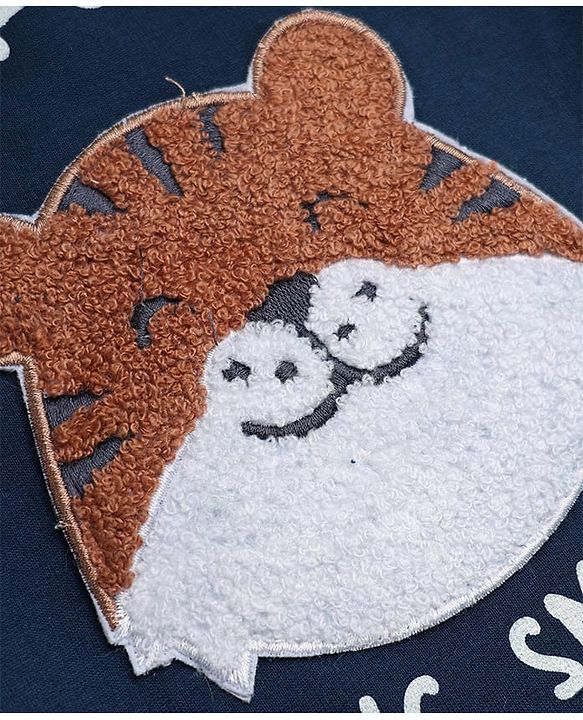 Babyhug 100% Cotton Terry Sweatshirt with Full Sleeves and Tiger Applique in Navy Blue for 6-9 Months