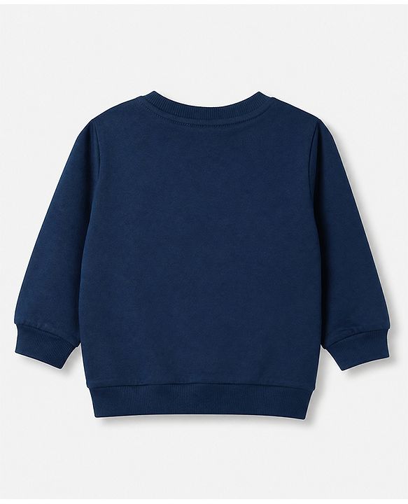 Babyhug 100% Cotton Terry Sweatshirt with Full Sleeves and Tiger Applique in Navy Blue for 6-9 Months