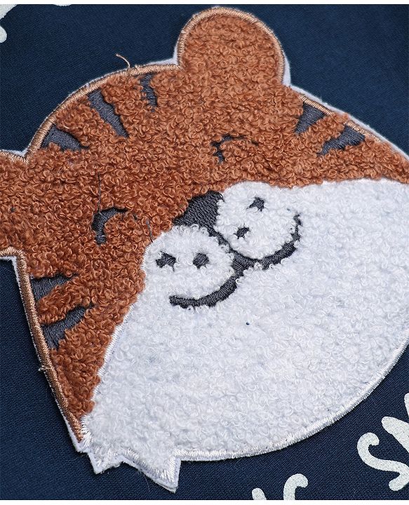 Babyhug 100% Cotton Terry Sweatshirt with Full Sleeves and Tiger Applique in Navy Blue for 6-9 Months