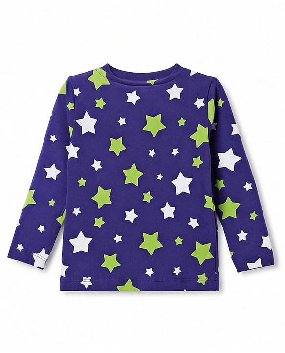 Babyhug 100% Cotton Knit Full Sleeves Co-Ords T-Shirt & Pyjama NIght Suit with Star Print - Purple