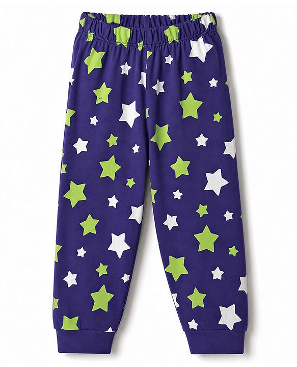 Babyhug 100% Cotton Knit Full Sleeves Co-Ords T-Shirt & Pyjama NIght Suit with Star Print - Purple