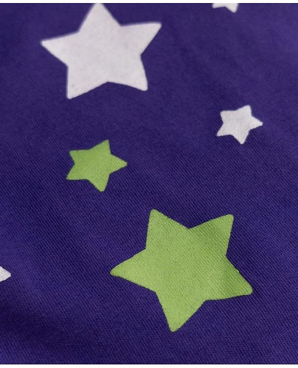 Babyhug 100% Cotton Knit Full Sleeves Co-Ords T-Shirt & Pyjama NIght Suit with Star Print - Purple