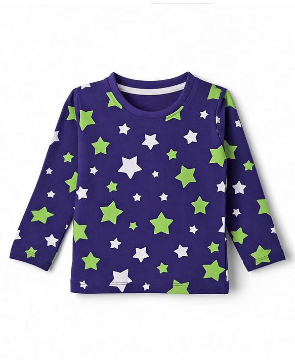 Babyhug 100% Cotton Knit Full Sleeves Co-Ords T-Shirt & Pyjama NIght Suit with Star Print - Purple
