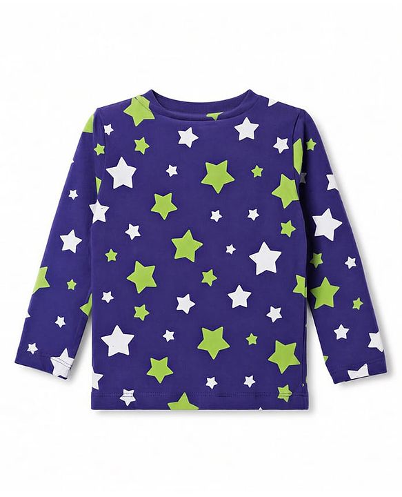 Babyhug 100% Cotton Knit Full Sleeves Co-Ords T-Shirt & Pyjama NIght Suit with Star Print - Purple