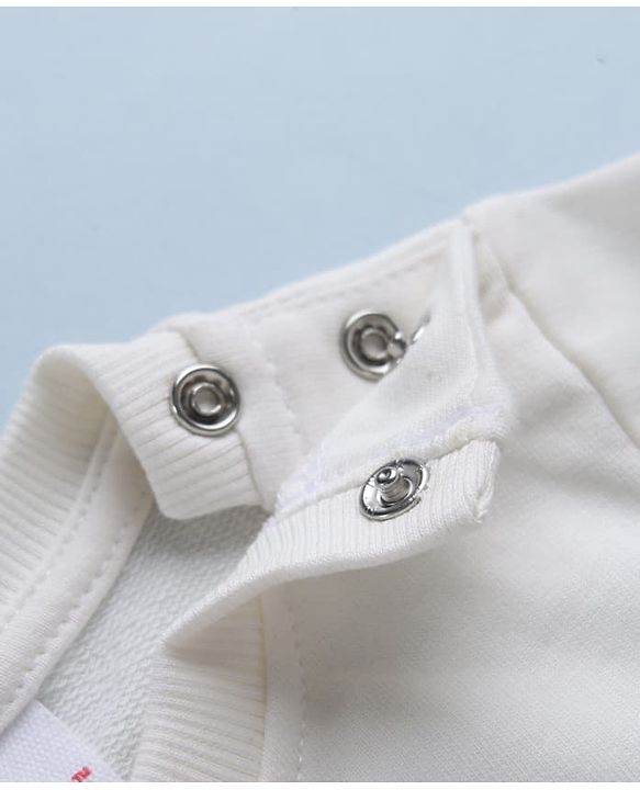 Babyhug 100% Cotton Terry Knit Sweatshirt with Full Sleeves and Tiger Applique in Offwhite