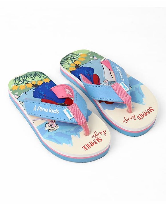 Pine Kids Disney Slip-On Closure Flip Flops With Frozen Print - Blue