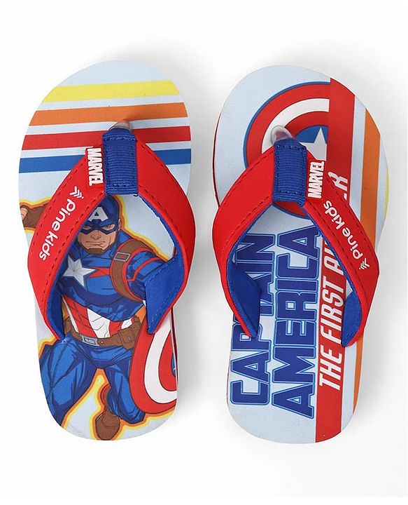 Pine Kids Marvel Slip-On Closure Flip Flops With Captain America Print - Red