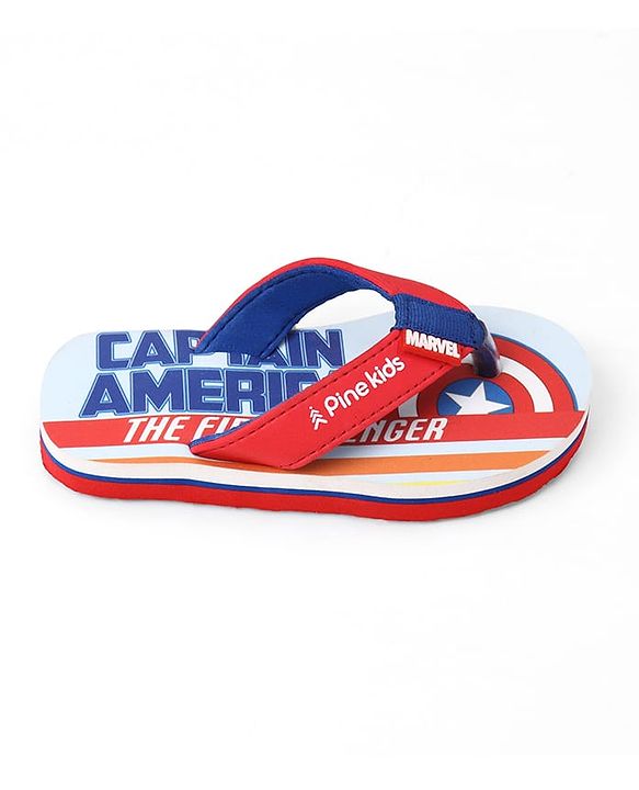 Pine Kids Marvel Slip-On Closure Flip Flops With Captain America Print - Red
