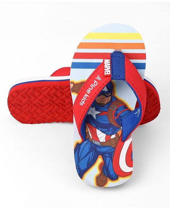 Pine Kids Marvel Slip-On Closure Flip Flops With Captain America Print - Red