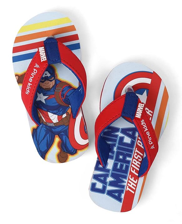 Pine Kids Marvel Slip-On Closure Flip Flops With Captain America Print - Red