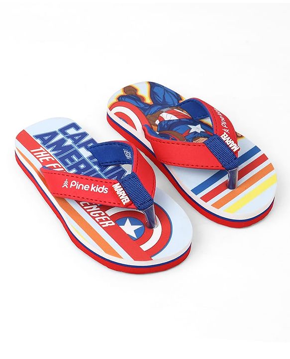 Pine Kids Marvel Slip-On Closure Flip Flops With Captain America Print - Red