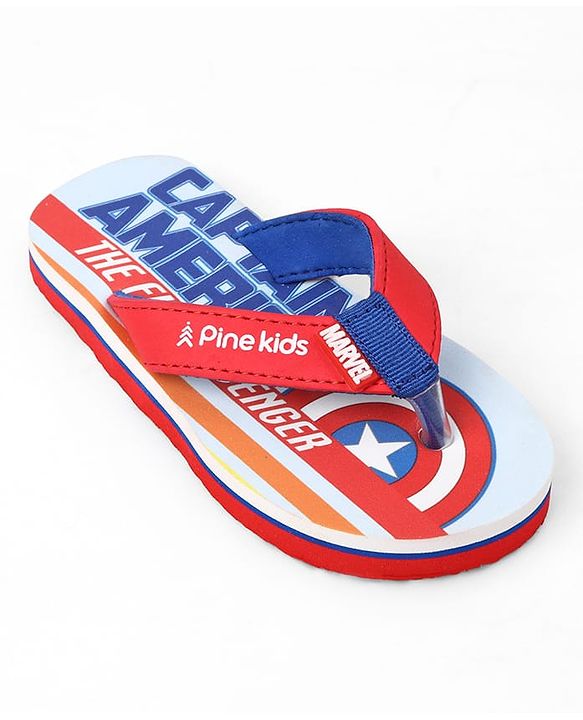 Pine Kids Marvel Slip-On Closure Flip Flops With Captain America Print - Red