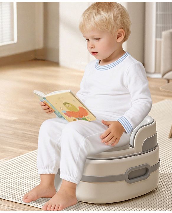 Babyhug 3-in-1 Baby Potty Chair for Toddlers | Potty Chair, Potty Seat & Step Stool| Removable Seat Insert| Side Handles| Raised Backrest| Splash Guard| Easy to Clean| Potty Training Essential - Grey