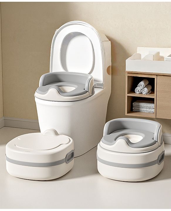 Babyhug 3-in-1 Baby Potty Chair for Toddlers | Potty Chair, Potty Seat & Step Stool| Removable Seat Insert| Side Handles| Raised Backrest| Splash Guard| Easy to Clean| Potty Training Essential - Grey