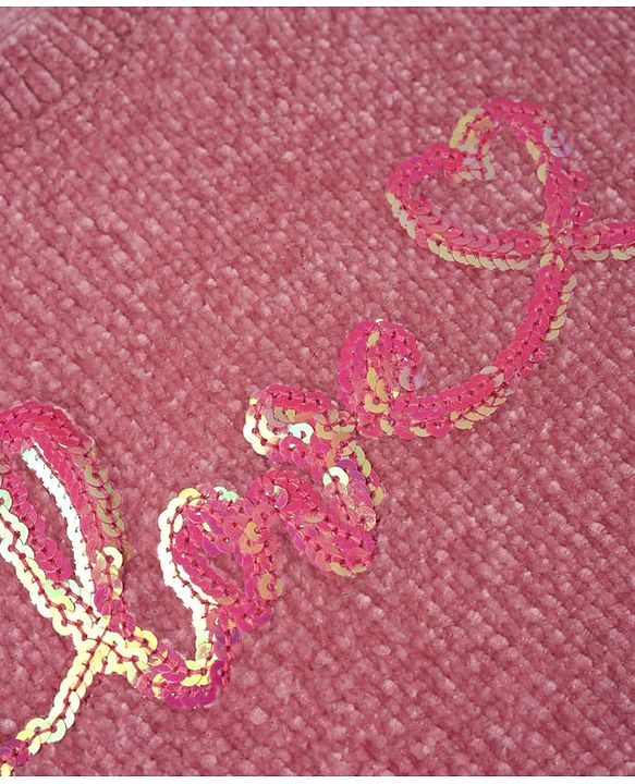 Babyhug Knit Full Sleeves Sweater Set With Love Sequins - Pink