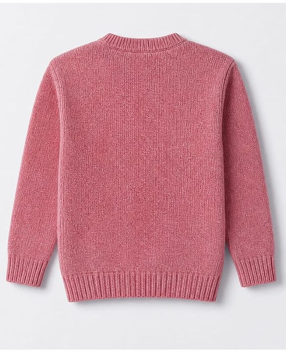 Babyhug Knit Full Sleeves Sweater Set With Love Sequins - Pink