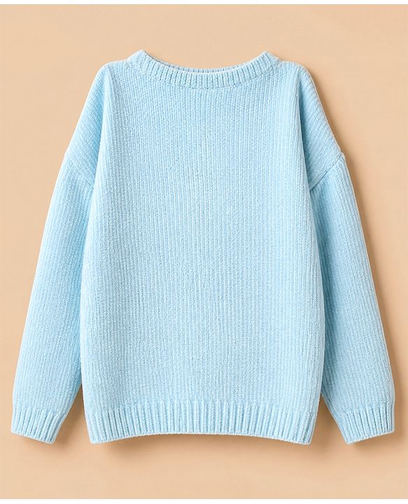 Babyhug Knit Full Sleeves Sweater Set With Bow Embroidery - Light Blue