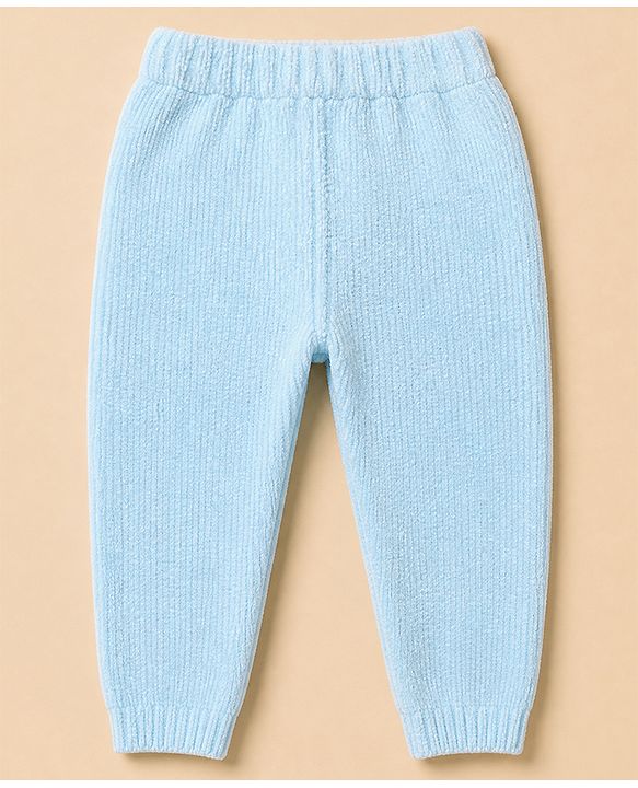 Babyhug Knit Full Sleeves Sweater Set With Bow Embroidery - Light Blue