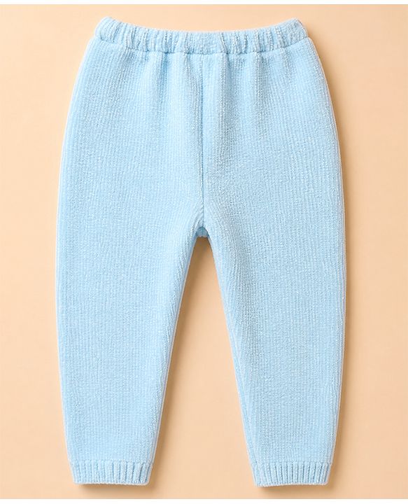 Babyhug Knit Full Sleeves Sweater Set With Bow Embroidery - Light Blue