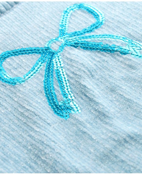 Babyhug Knit Full Sleeves Sweater Set With Bow Embroidery - Light Blue