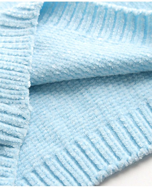 Babyhug Knit Full Sleeves Sweater Set With Bow Embroidery - Light Blue