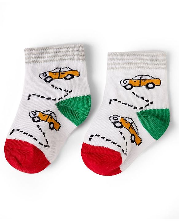 Cute Walk by Babyhug Cotton Knit Anti-bacterial Anti-skid Ankle Length Striped Socks With Animal Design Pack of 3 - Grey, Black & White