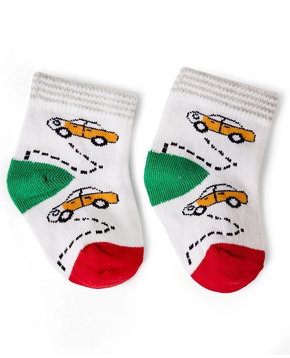 Cute Walk by Babyhug Cotton Knit Anti-bacterial Anti-skid Ankle Length Striped Socks With Animal Design Pack of 3 - Grey, Black & White