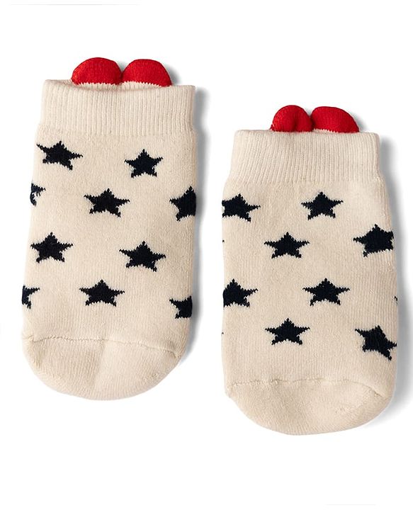 Cute Walk by Babyhug Cotton Knit Anti-bacterial Terry Ankle Length Striped Socks With Star Design Pack of 3 - Beige
