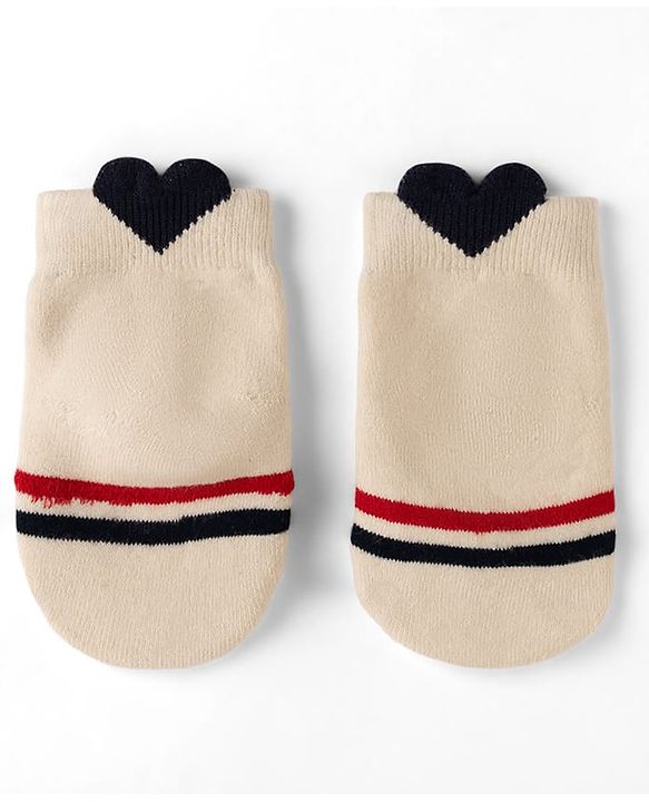 Cute Walk by Babyhug Cotton Knit Anti-bacterial Terry Ankle Length Striped Socks With Star Design Pack of 3 - Beige