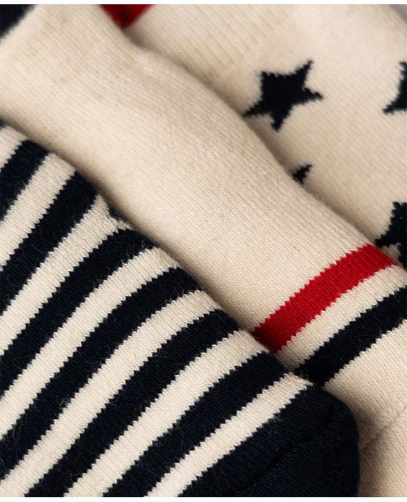 Cute Walk by Babyhug Cotton Knit Anti-bacterial Terry Ankle Length Striped Socks With Star Design Pack of 3 - Beige