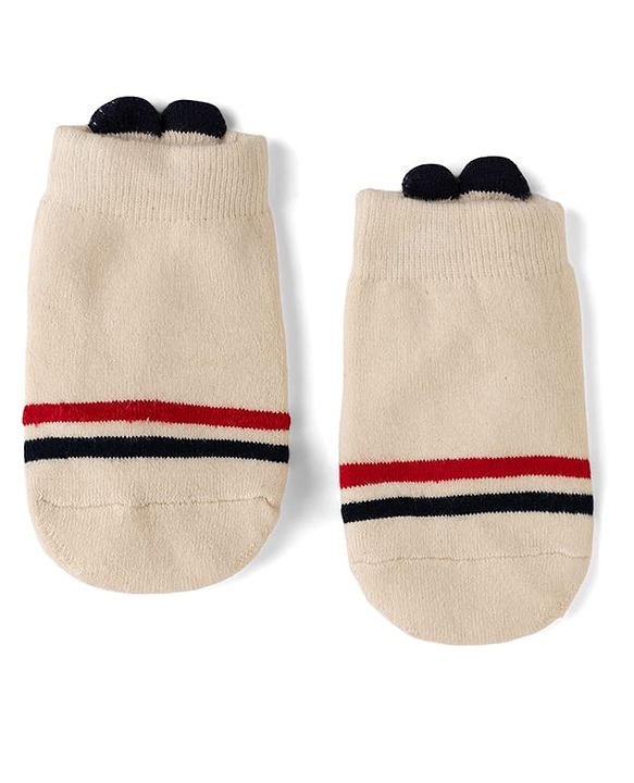 Cute Walk by Babyhug Cotton Knit Anti-bacterial Terry Ankle Length Striped Socks With Star Design Pack of 3 - Beige