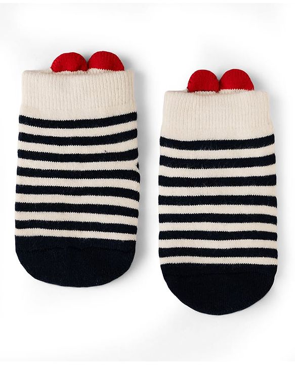 Cute Walk by Babyhug Cotton Knit Anti-bacterial Terry Ankle Length Striped Socks With Star Design Pack of 3 - Beige