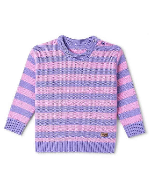 Babyhug Knit Striped Sweater Set - Lavender