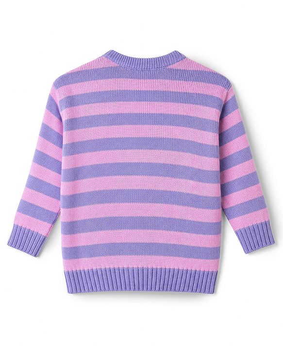Babyhug Knit Striped Sweater Set - Lavender