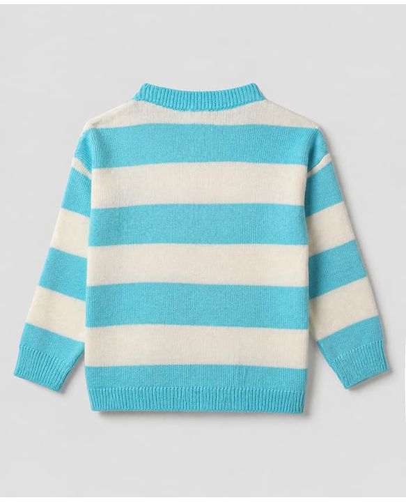 Babyhug Knit Full Sleeves Sweater Set With Striped Design - Blue